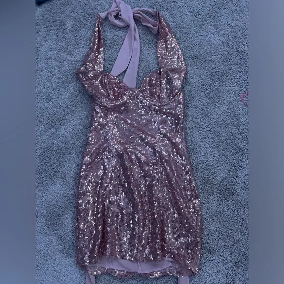 Lucy in the Sky | Dresses | Pink Lucy In The Sky Sequined Halter Dress |  Poshmark